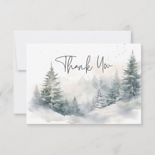 Rustieke Mountain Winter Scene Waterverf bruiloft Bedankkaart (Voorkant)
