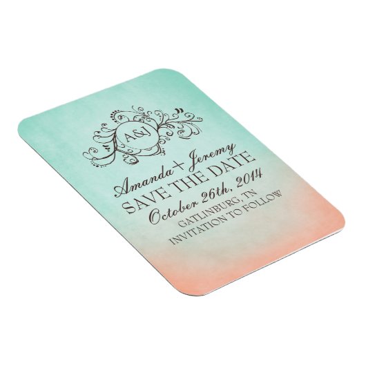 Rustieke Munt en Perzik Bohemian Save The Date Magneet (Rechterzijde)