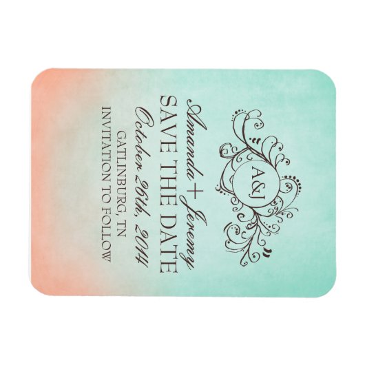 Rustieke Munt en Perzik Bohemian Save The Date Magneet (Horizontaal)