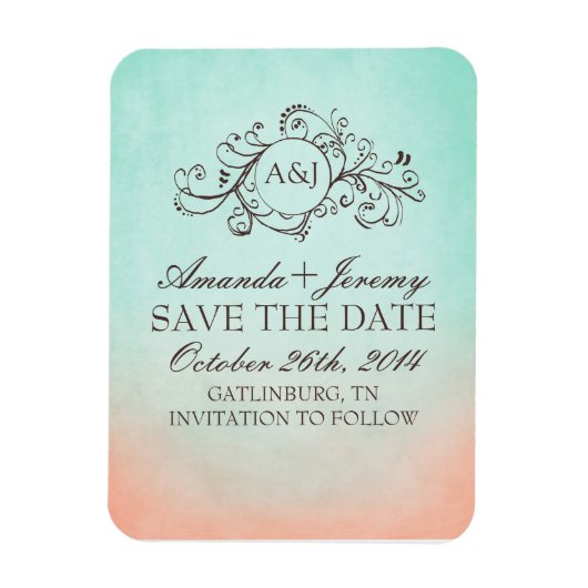 Rustieke Munt en Perzik Bohemian Save The Date Magneet (Verticaal)