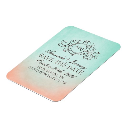 Rustieke Munt en Perzik Bohemian Save The Date Magneet (Linkerzijde)