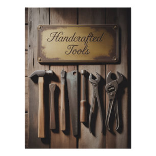 Rustieke muur met antieke handgereedschappen perfect poster