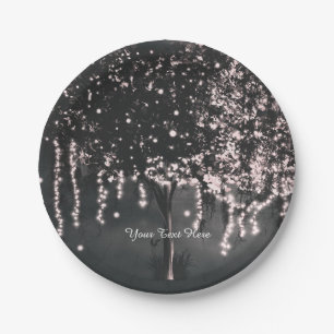 Rustieke Nacht Mosachtige Boomlichtjes Bruiloft Bo Papieren Bordje