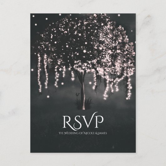 Rustieke nacht Mossy Tree Lights Bruiloft RSVP Uitnodiging Briefkaart (Voorkant)