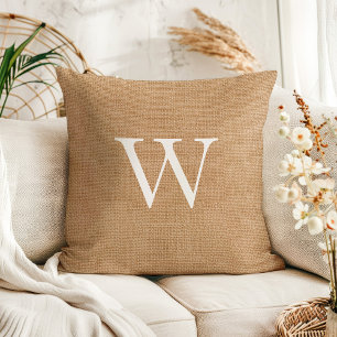 Rustieke namaak jute burlap monogram kussen