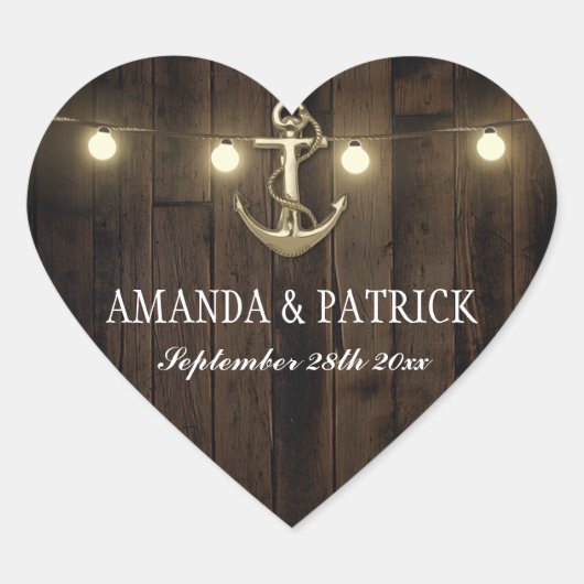 rustieke nautische anker bruiloft gunsten hart sticker (Voorkant)