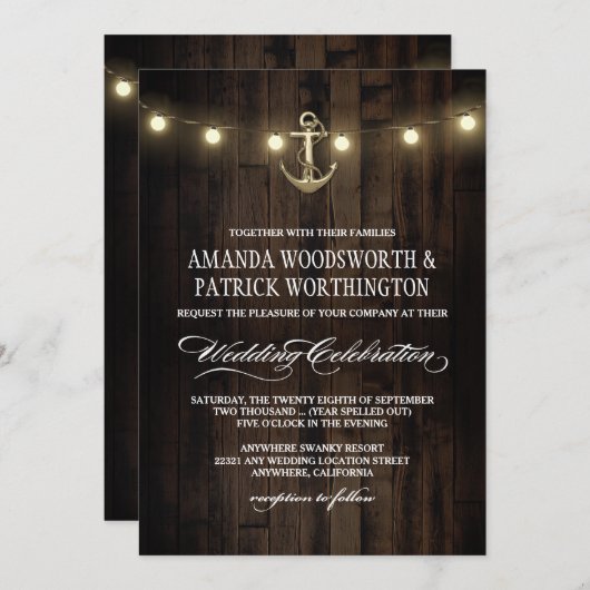 rustieke nautische anker bruiloft uitnodigingen (Voorkant / Achterkant)