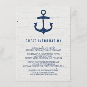 Rustieke Nautische Bruiloft invoegen Kaart / Navy