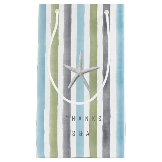 Rustieke nautische waterverf strepen bedankt monog klein cadeauzakje (Voorkant)