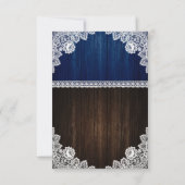 Rustieke Navy Blauw Hout Burlap Kant Bruiloft RSVP Kaartje (Achterkant)