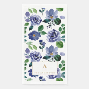Rustieke Navy Blauwe Waterverf Bloemen Servet