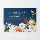 Rustieke Navy Blue Blush & Peach Wedding Drieluik Uitnodiging (Cover)