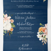 Rustieke Navy Blue Blush & Peach Wedding Drieluik Uitnodiging (Binnenkant midden)