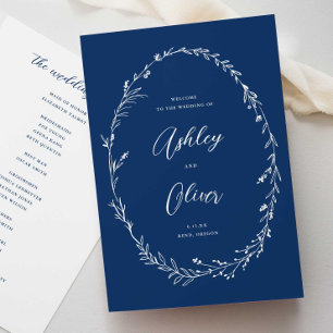 Rustieke Navy Blue Boho Wildflower krans bruiloft Programma