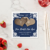 Rustieke Navy Blue Burlap Kant String Lights Bruil Servet (Insitu)