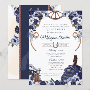 Rustieke Navy Blue Flora Westerne Charro Quinceane Kaart