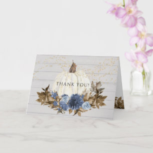 Rustieke Navy Blue Floral Herfst Pompoen Dank u Kaart