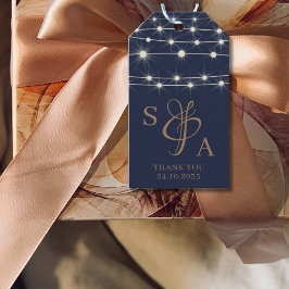 Rustieke Navy Blue & Gold String lichten Cadeaulabel