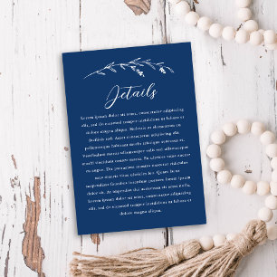 Rustieke Navy Blue Wildflower bruiloft details Informatiekaartje