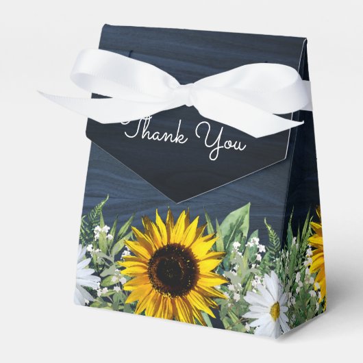 Rustieke Navy Blue Zonnebloem|Daisy Wedding Favor  Bedankdoosjes (Voorkant Zijde)