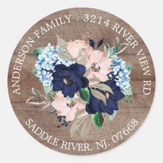 Rustieke Navy & Blush Bloem Adres Label Sticker