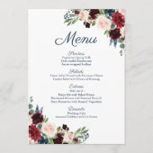Rustieke Navy Marsala Bloemenbruiloft Menu Kaarten (Voorkant)
