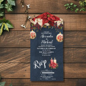 Rustieke Navy Poinsettia Bloemen Kerstbruiloft All In One Uitnodiging