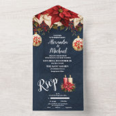 Rustieke Navy Poinsettia Bloemen Kerstbruiloft All In One Uitnodiging (Binnen)