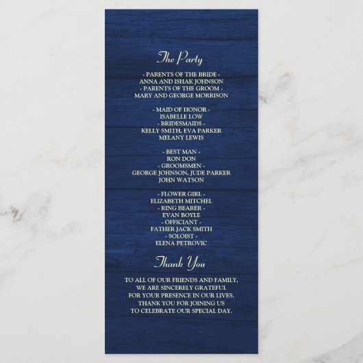 Rustieke Navy Slingerlichten Trouwprogramma Programma (Achterkant)