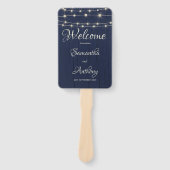 Rustieke Navy Wood String verlichting Handwaaier (Voorkant)