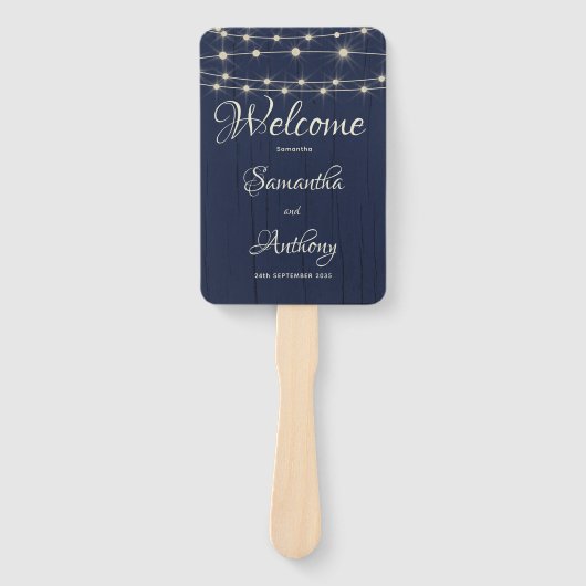 Rustieke Navy Wood String verlichting Handwaaier (Voorkant)