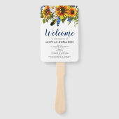 Rustieke Navy Zonnebloem Boho Trouwprogramma Handwaaier (Voorkant)