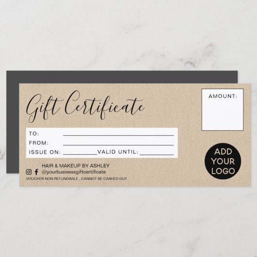 Rustieke nepkraft eenvoudige cadeaubon logo (Voorkant / Achterkant)