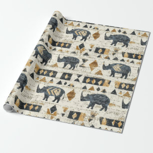 Rustieke Neushoorn Tribale Patroon (1) Cadeaupapier