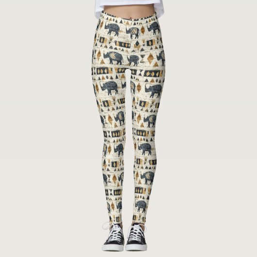 Rustieke Neushoorn Tribale Patroon (1) Leggings (Voorkant)