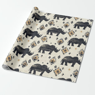 Rustieke Neushoorn Tribale Patroon (2) Cadeaupapier