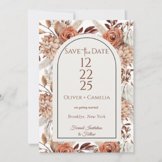 Rustieke Neutral Boho Floral Save The Dates Kaart