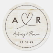 Rustieke Neutral Boho Wood Look Schattige Script H Ronde Sticker (Voorkant)