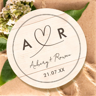 Rustieke Neutral Boho Wood Look Schattige Script H Ronde Sticker