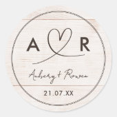 Rustieke Neutral Boho Wood Look Schattige Script H Ronde Sticker (Voorkant)