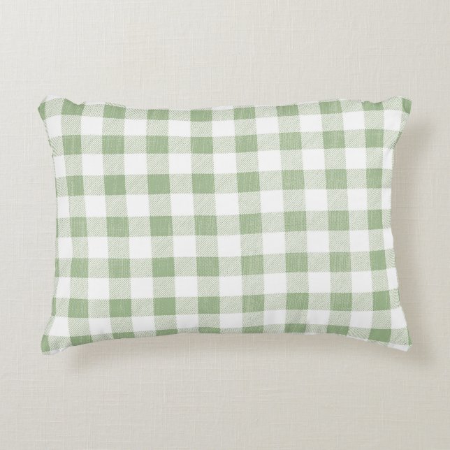 Rustieke Neutral Sage Green Gingham Plaid Accent Kussen (Voorkant)