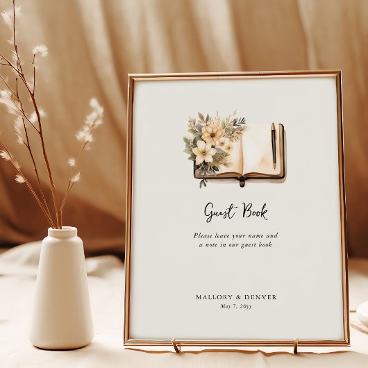 Rustieke Neutral Wedding Guest Book Sign Poster