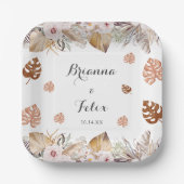 Rustieke Neutrale Boho Bruiloft Papieren Bordje (Voorkant)