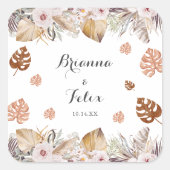 Rustieke Neutrale Boho Bruiloft Vierkante Sticker (Voorkant)