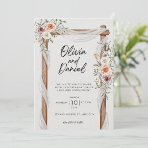 Rustieke Neutrale Boho Floral bruiloft uitnodiging