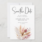 Rustieke Neutrale Boho Pampas bruiloft Save The Date (Voorkant)