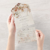 Rustieke neutrale lichtbruine roze en perzik bloem all in one uitnodiging (Afscheurbaar)