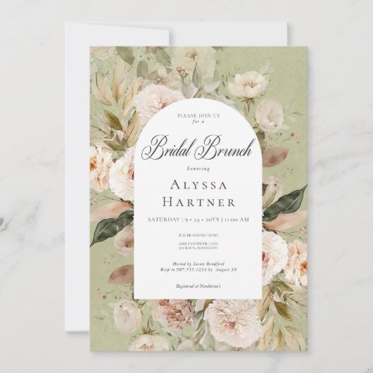 Rustieke Neutrale Tan Groene Bloemenboog Bruidsbru Kaart (Voorkant)