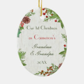 Rustieke nieuwe grootouders 1e kerstfoto keramisch ornament (Achterkant)