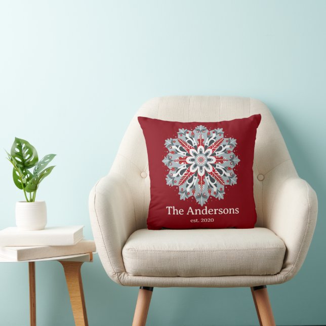 Rustieke Nordic Snowflake Aangepaste familienaam Kussen (Stoel)
